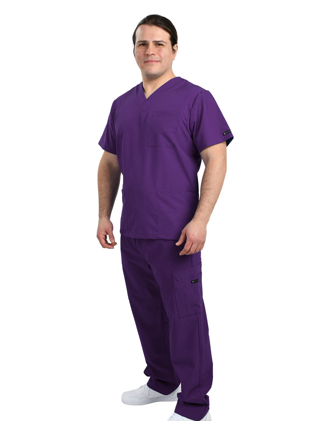 Conjunto Clínico Hombre Morado – Polera Médica y Pantalón Cargo 1