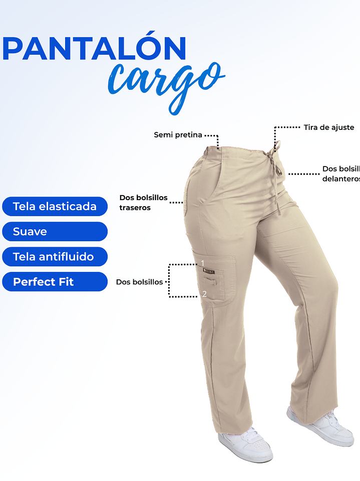 Pantalon Modelo Cargo Elasticado Antifluido Beige 2