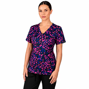 Blusa Clinica Estampado Azul Marino con pétalos rosados
