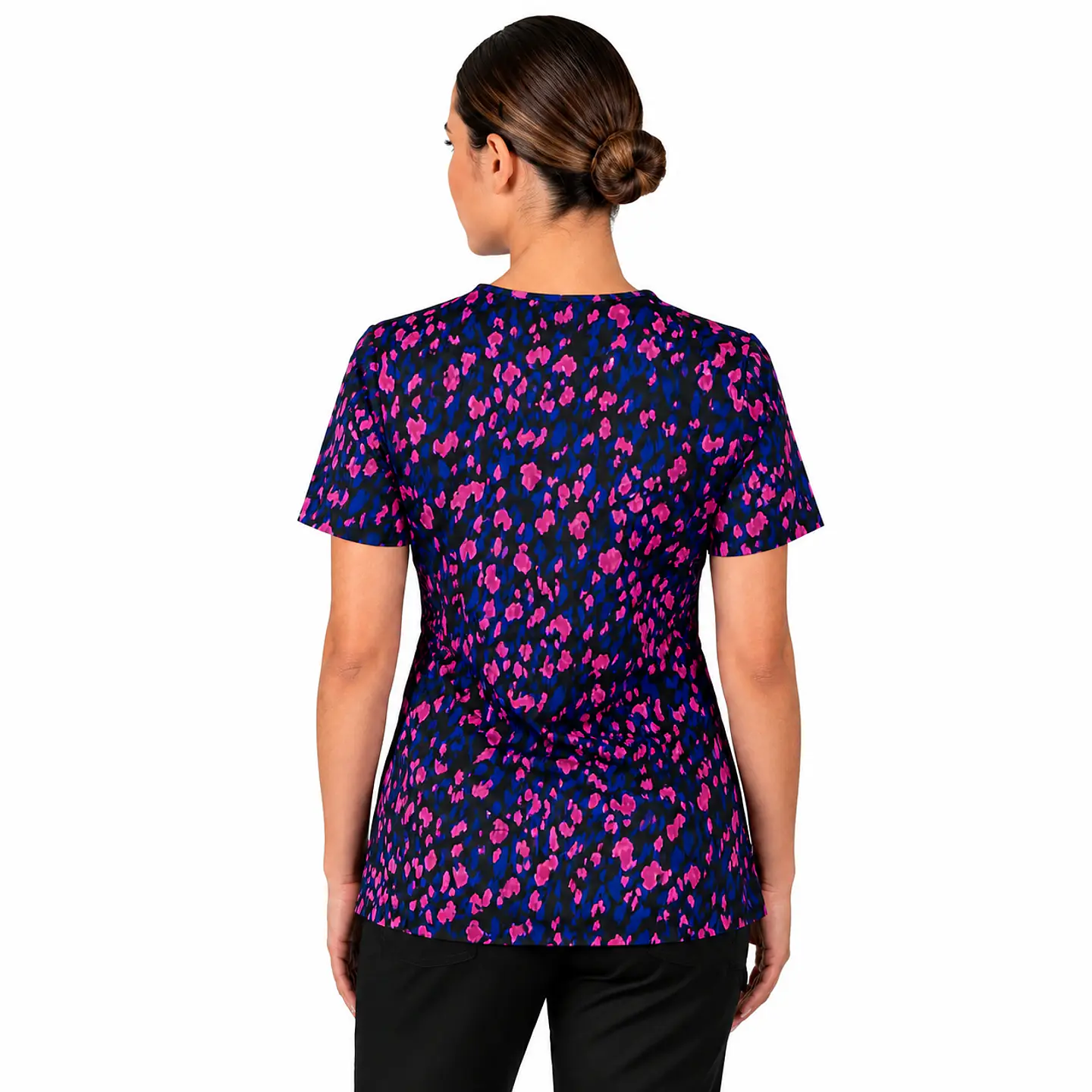 Blusa Clinica Estampado Azul Marino con pétalos rosados 2