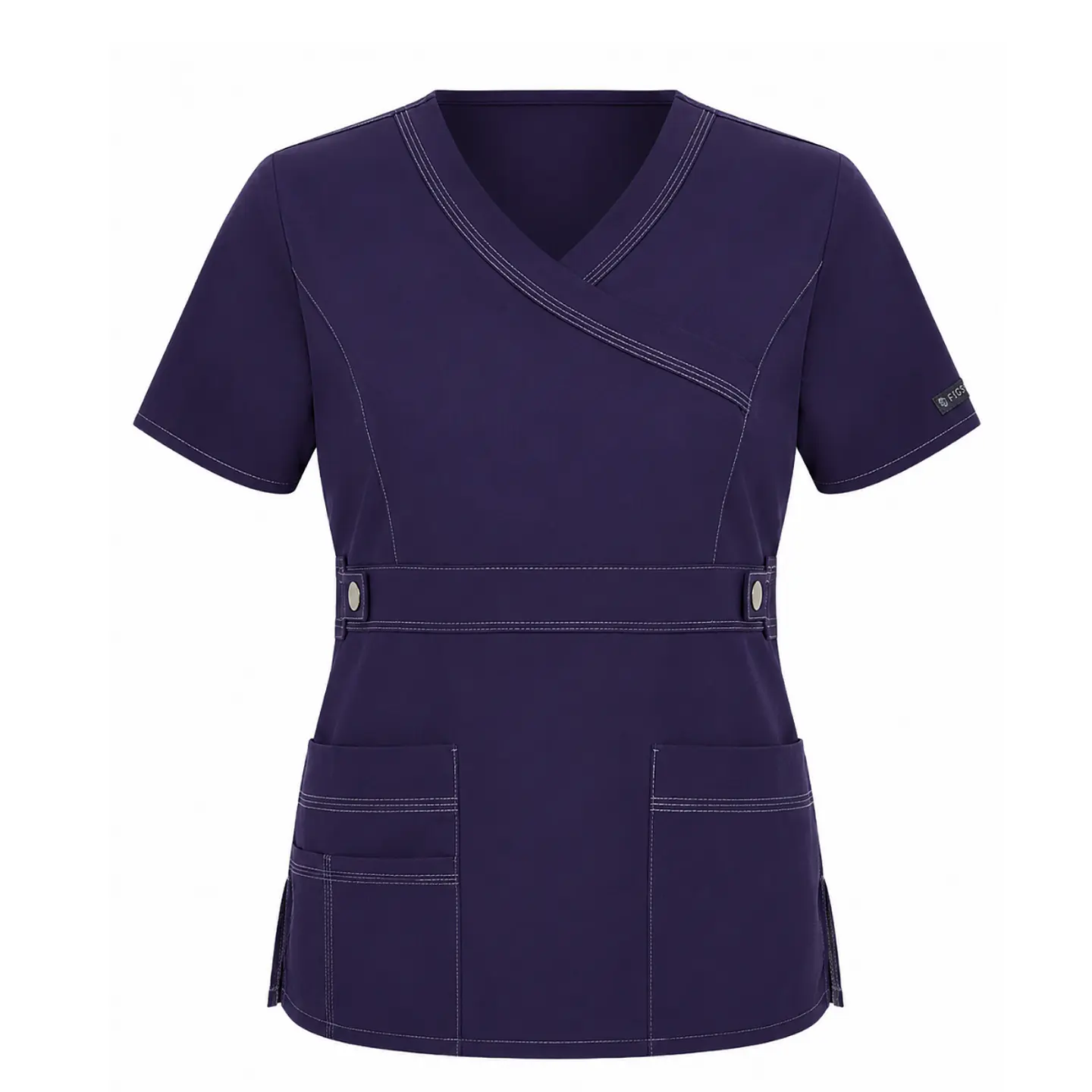 Blusa Clínica Mujer Amatista Cuello Cruzado Morada con Costuras en Contraste 4