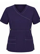 Blusa Clínica Mujer Cuello Cruzado Morada con Costuras en Contraste - Miniatura 3