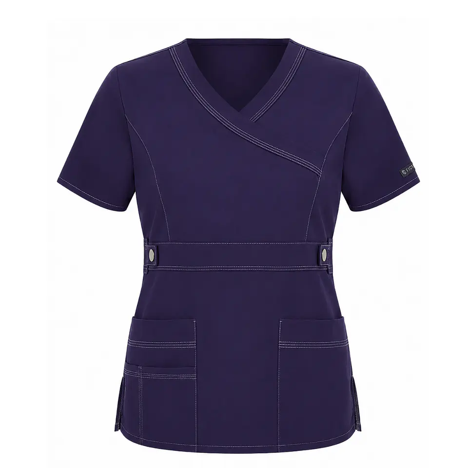 Blusa Clínica Mujer Amatista Cuello Cruzado Morada con Costuras en Contraste 4