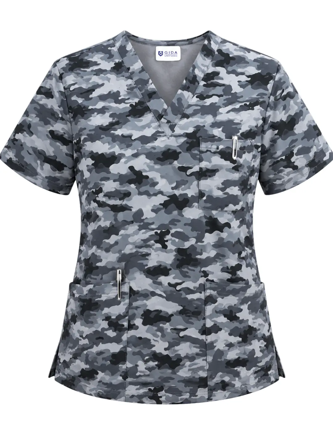 Polera Clínica Antifluido Hombre Estampado Camuflaje Gris 1