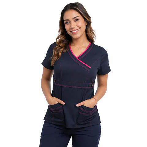 Blusa Cargo Azul Marino con ribete Fucsia