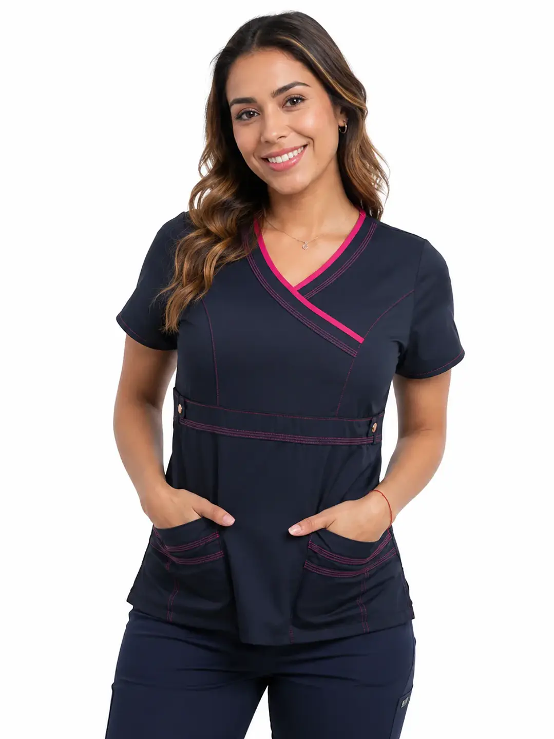 Blusa Cargo Azul Marino con ribete Fucsia 1