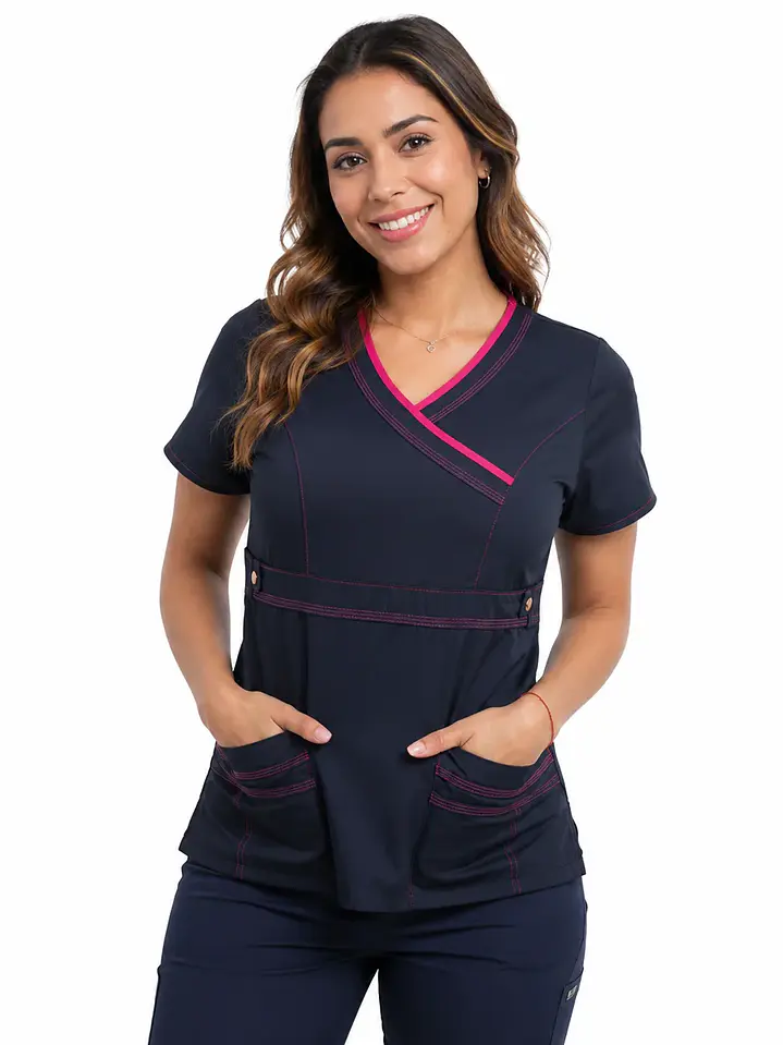 Blusa Cargo Azul Marino con ribete Fucsia 1