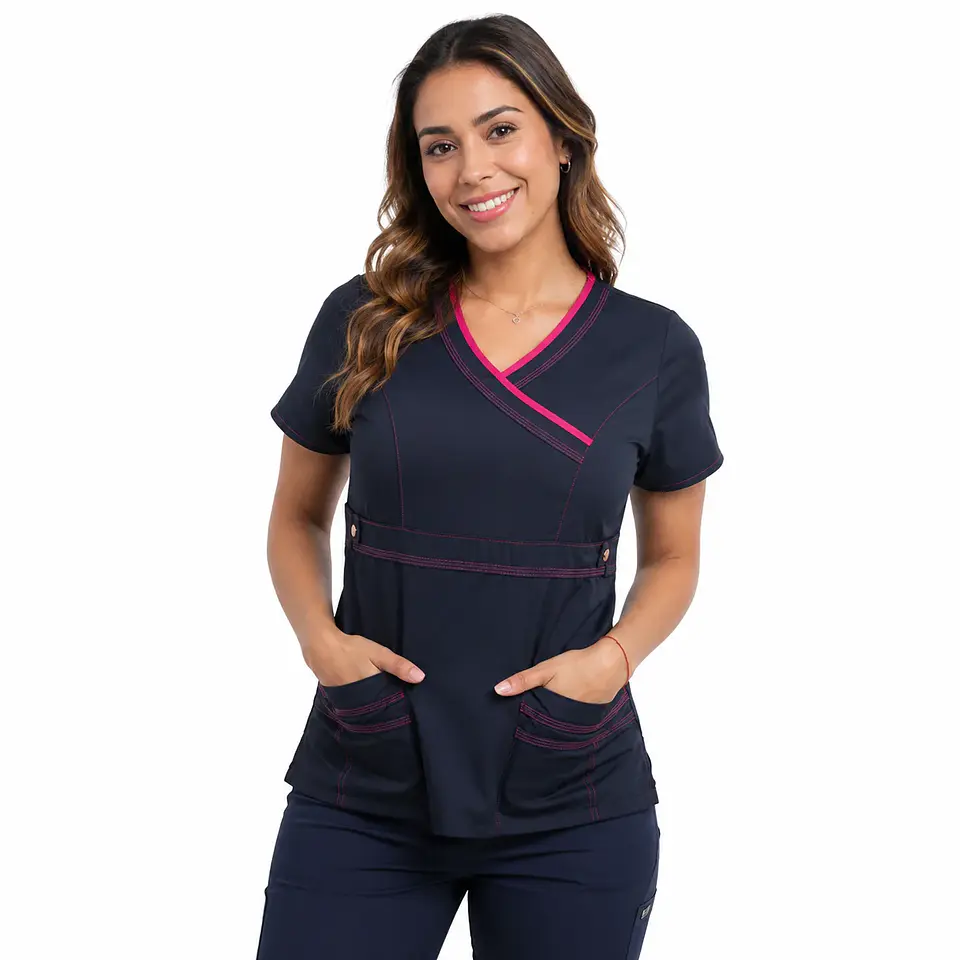 Blusa Cargo Azul Marino con ribete Fucsia 1