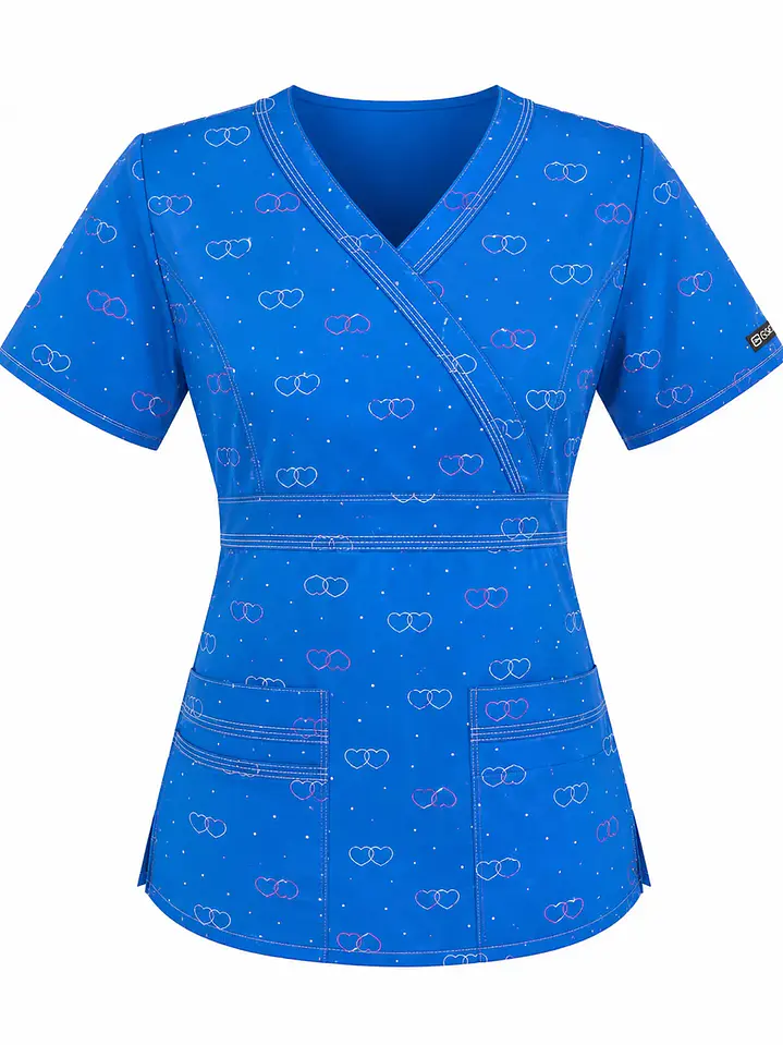Blusa Clínica Azul Rey Estampada Corazones | Egida Uniformes 3