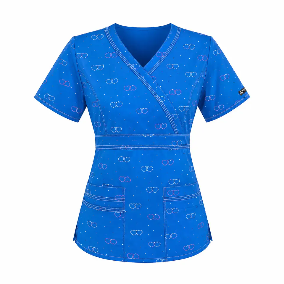Blusa Clínica Azul Rey Estampada Corazones | Egida Uniformes 3