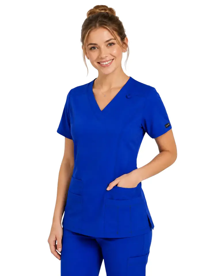 Blusa Elasticada Modelo Freya Azul Rey con hilos blancos/grises 2