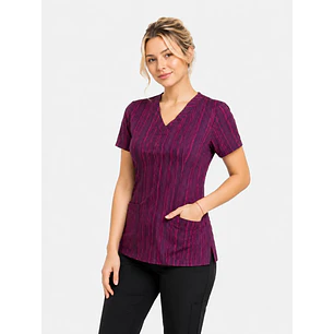 Blusa Clínica Estampada Burdeo Jaspeada con Tonos Rojos – Comodidad y Estilo para tu Jornada