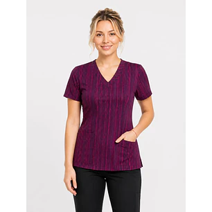 Blusa Clínica Estampada Burdeo Jaspeada con Tonos Rojos – Comodidad y Estilo para tu Jornada