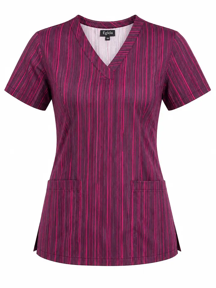 Blusa Clínica Estampada Burdeo Jaspeada con Tonos Rojos – Comodidad y Estilo para tu Jornada 3