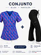 ​Conjunto Clínico Mujer - Blusa Estampada Corazones Azul Rey & Pantalón Cargo Negro - Miniatura 2