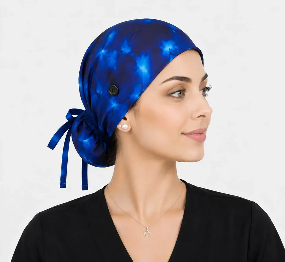 Gorro Clínico Quirúrgico Premium de Tela Elástica con Botones – Azul Rey 3
