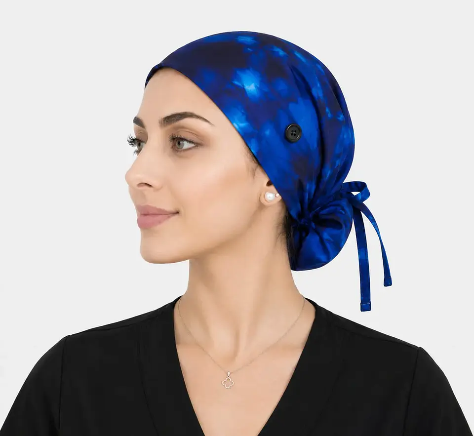 Gorro Clínico Quirúrgico Premium de Tela Elástica con Botones – Azul Rey 1