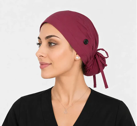 Gorro Quirúrgico Elástico con Botones para Mascarilla – Premium burdeo