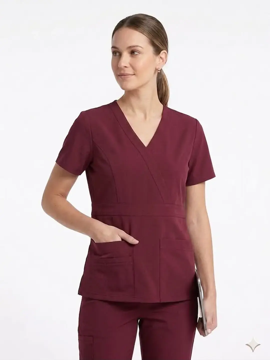 Blusa Modelo Venus Burdeo oscuro - Tela Elasticada Antifluido  - Uniformes clínicos Égida Chile