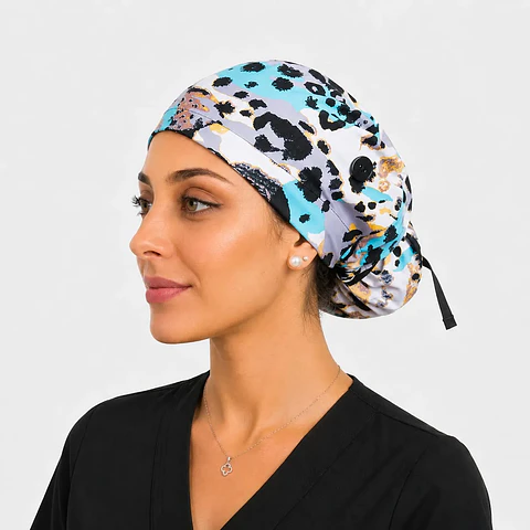 Gorro Quirúrgico con Botones para Mascarilla - Diseño Animal Print Turquesa