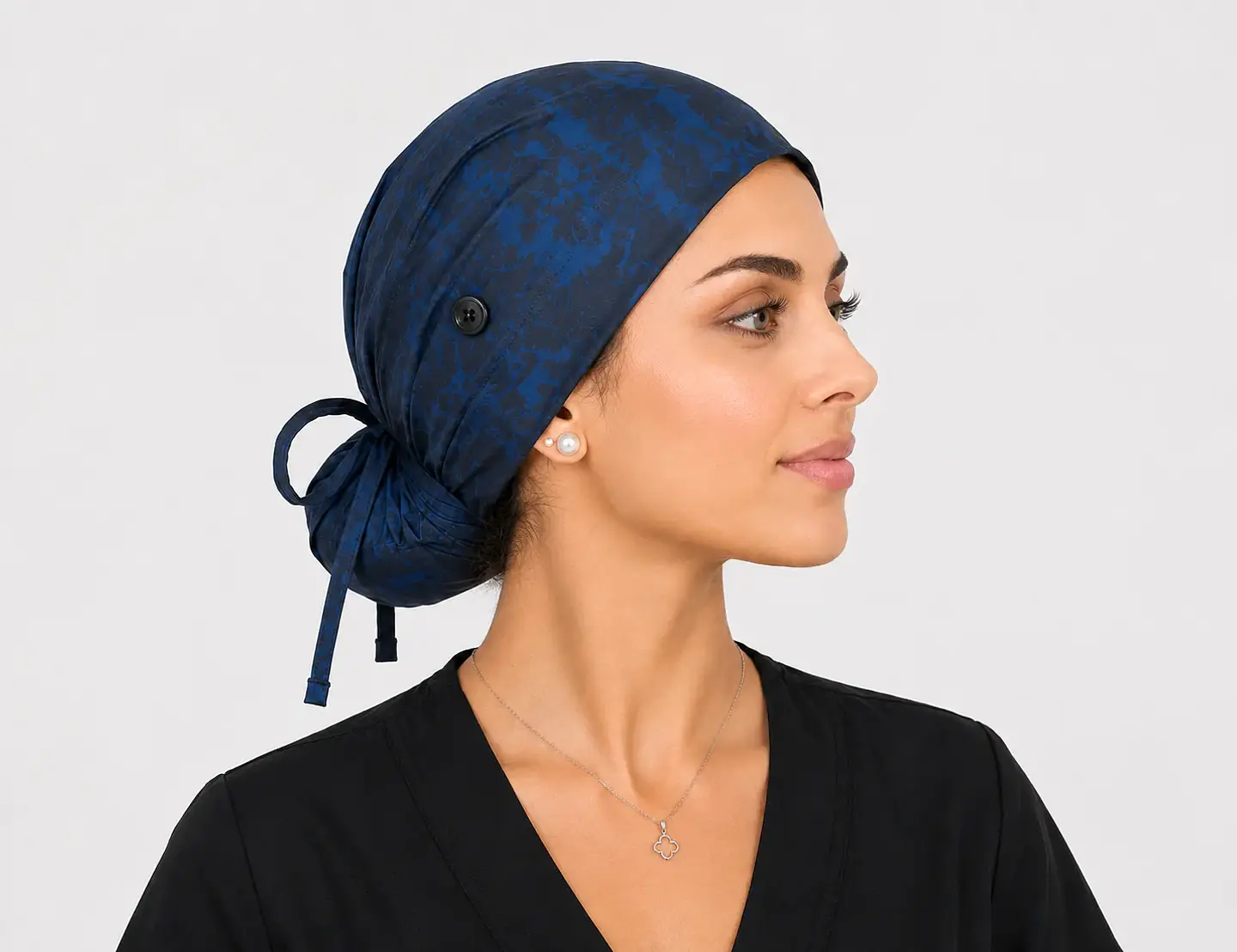 Gorro Clínico con Botones para Mascarilla - Azul Marino Texturizado 3