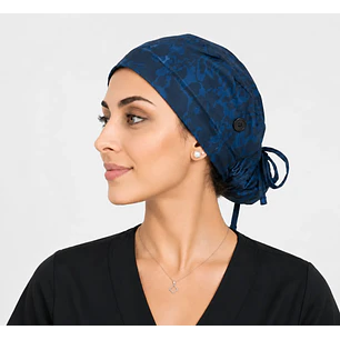 Gorro Clínico con Botones para Mascarilla - Azul Marino Texturizado