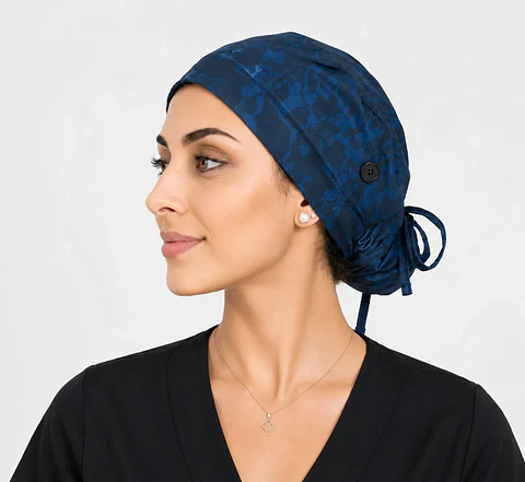 Gorro Clínico con Botones para Mascarilla - Azul Marino Texturizado