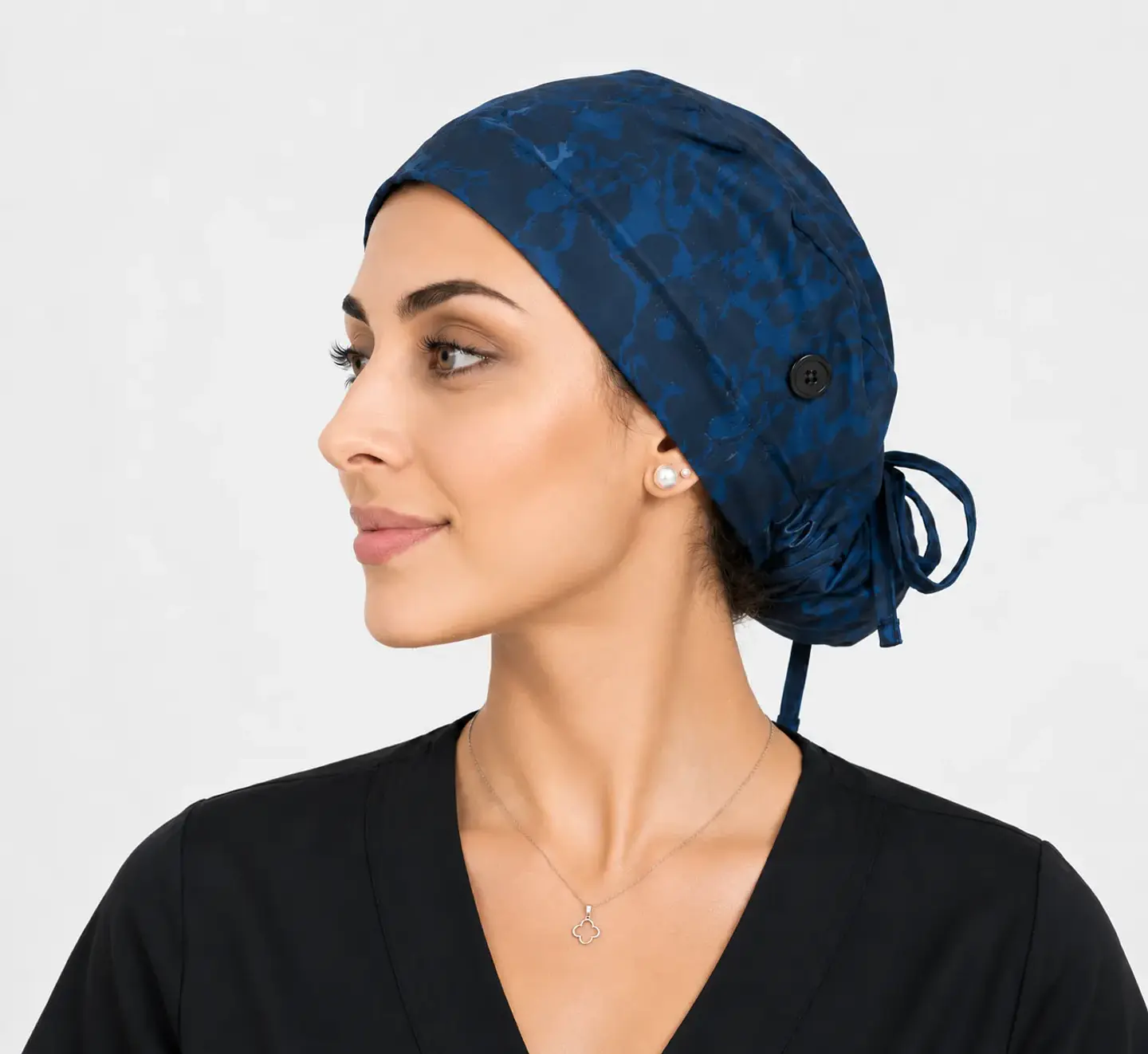 Gorro Clínico con Botones para Mascarilla - Azul Marino Texturizado 1