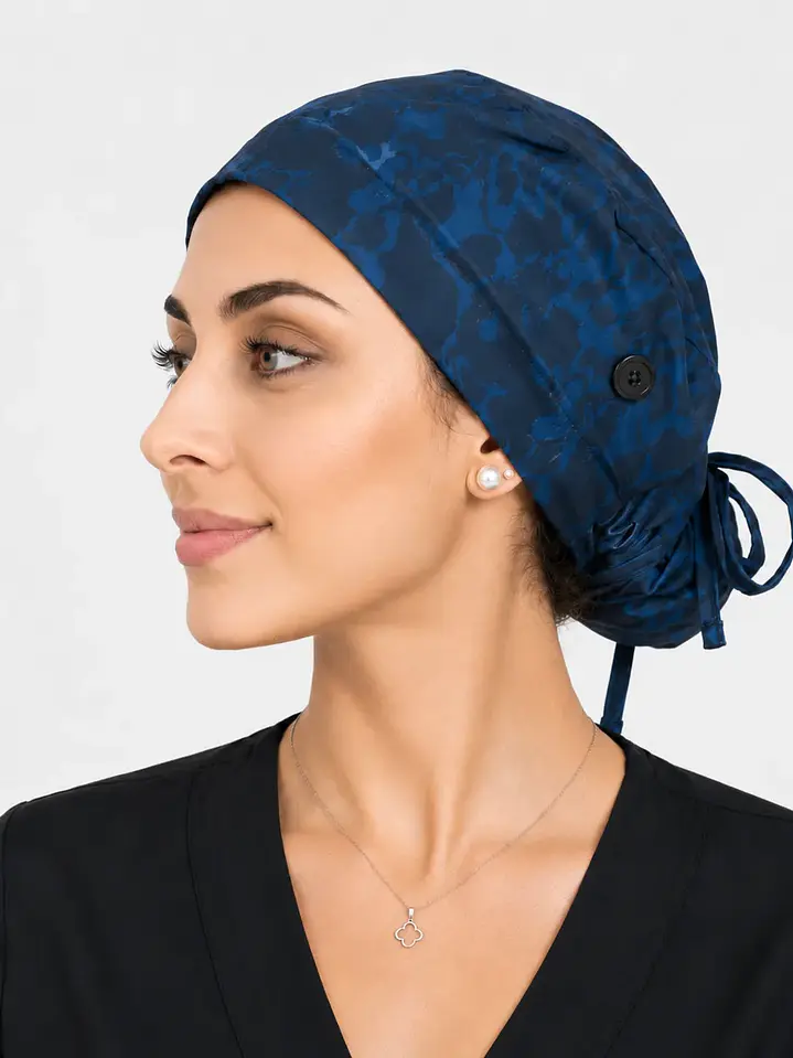Gorro Clínico con Botones para Mascarilla - Azul Marino Texturizado 1