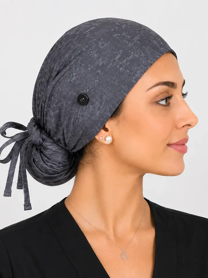 Gorro Quirúrgico con Botones para Mascarilla - Gris Oxford Digital 3