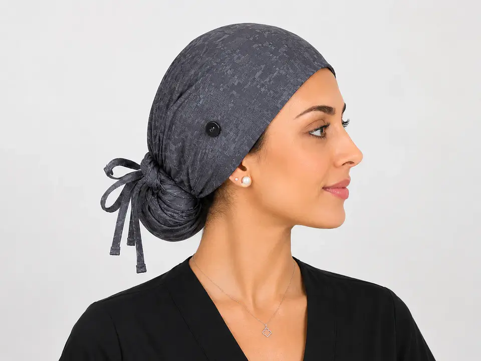 Gorro Quirúrgico con Botones para Mascarilla - Gris Oxford Digital 3