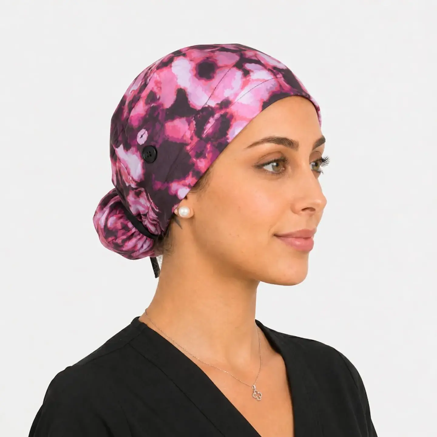 Gorro Quirúrgico con Botones para Mascarilla - Animal Print Fucsia 2