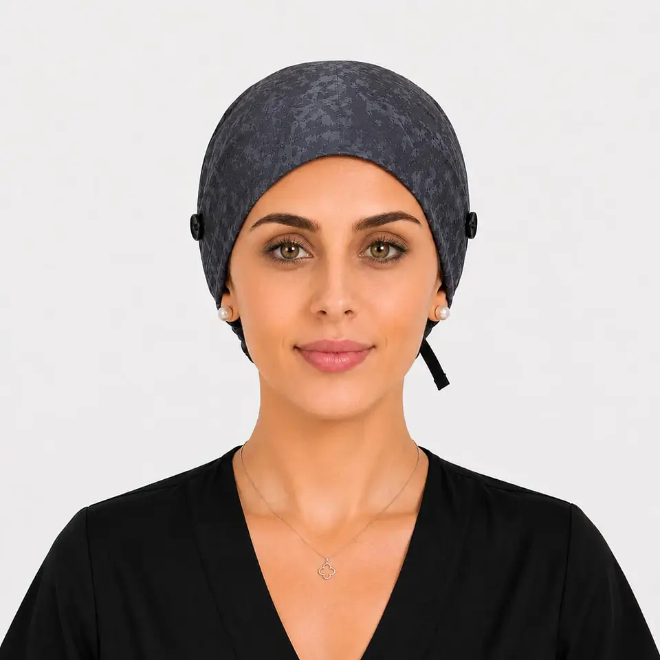 Gorro Quirúrgico con Botones para Mascarilla - Gris Oxford Digital 2