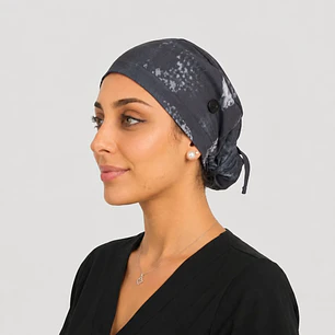 Gorro Clínico con Botones para Mascarilla - Camuflaje Gris Oscuro
