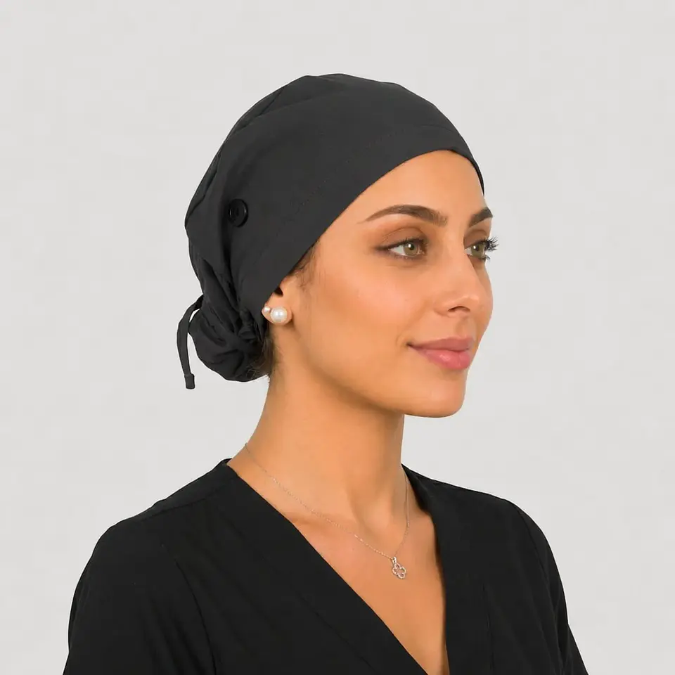 Gorro Clínico con Botones para Mascarilla - Gris Marengo Liso 2