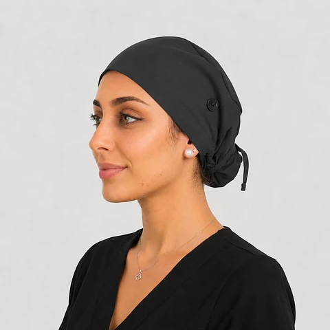 Gorro Clínico con Botones para Mascarilla - Gris Marengo Liso