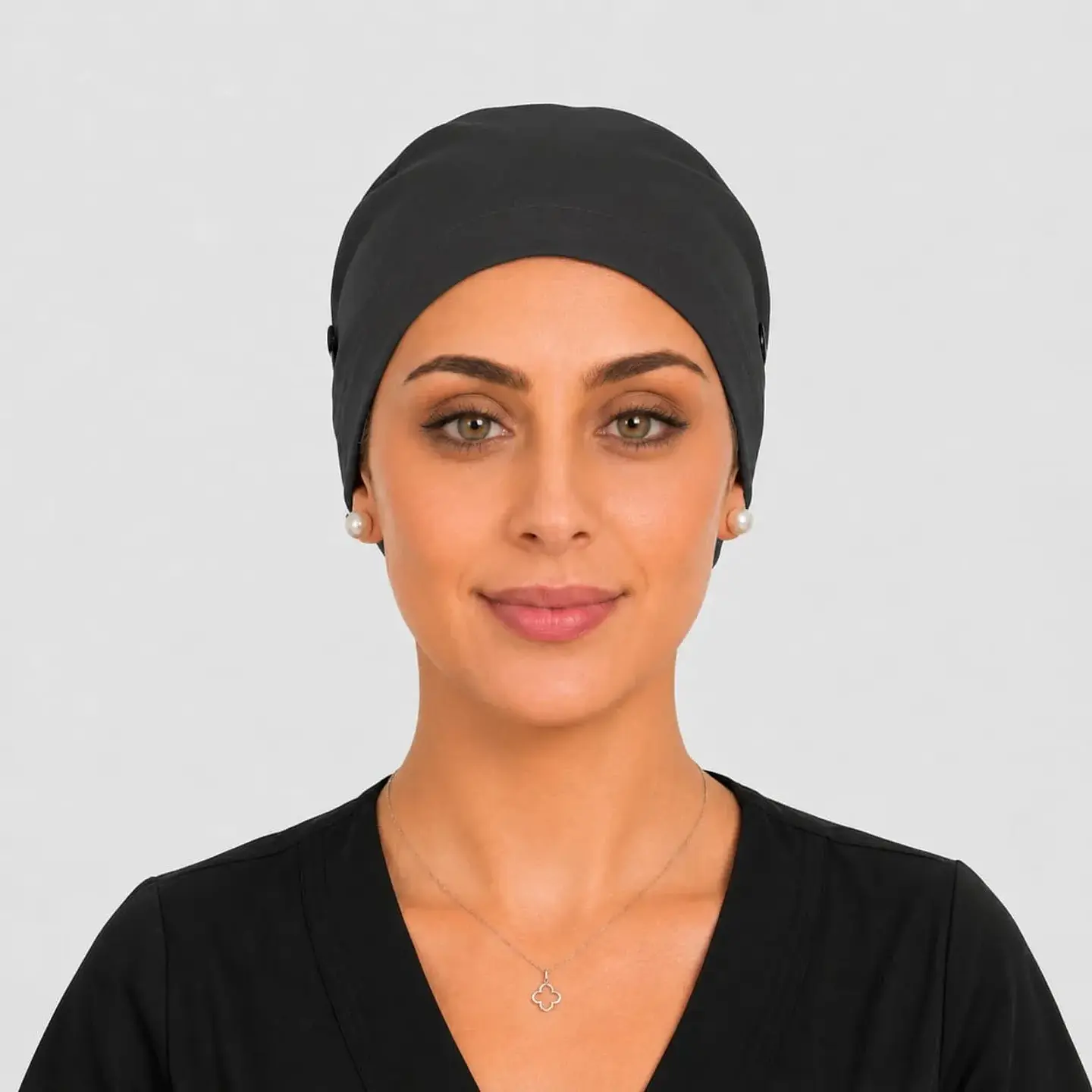 Gorro Clínico con Botones para Mascarilla - Gris Marengo Liso 3