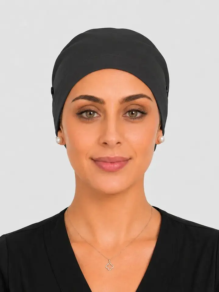 Gorro Clínico con Botones para Mascarilla - Gris Marengo Liso 3