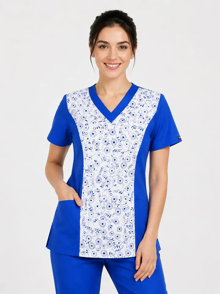 Blusa Azul Rey Estampado Florcitas 1