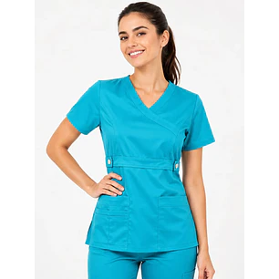 Blusa Clínica Modelo Cargo Turquesa Poplin