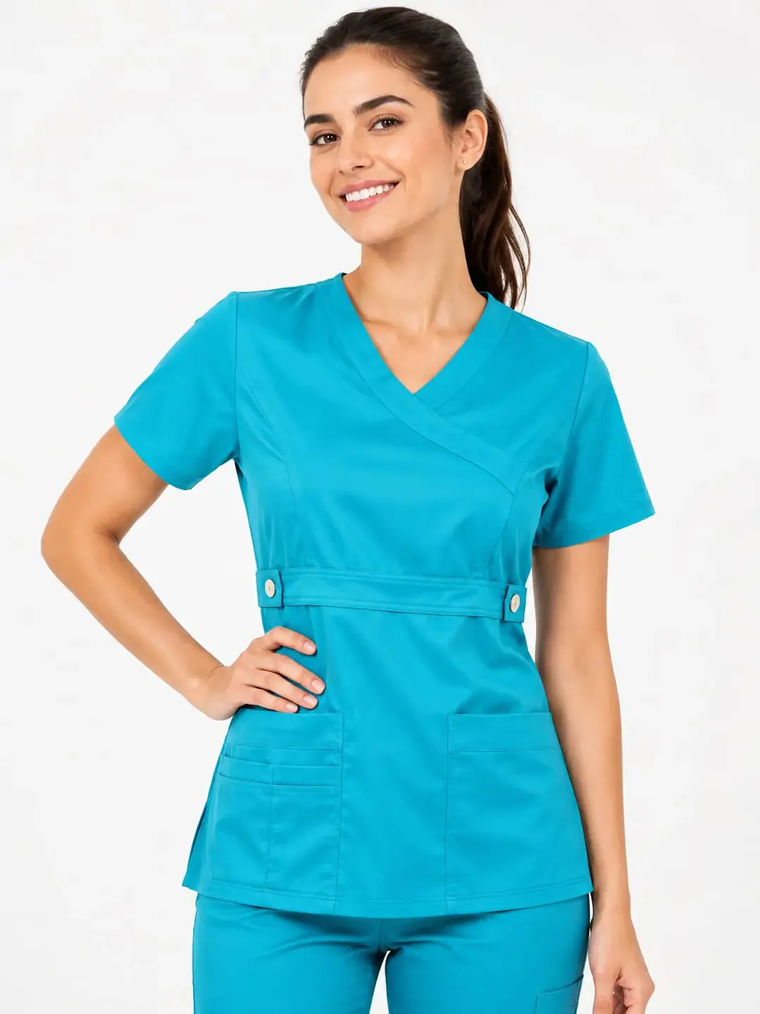 Blusa Clínica Modelo Cargo Turquesa Poplin - Uniformes clínicos Égida Chile