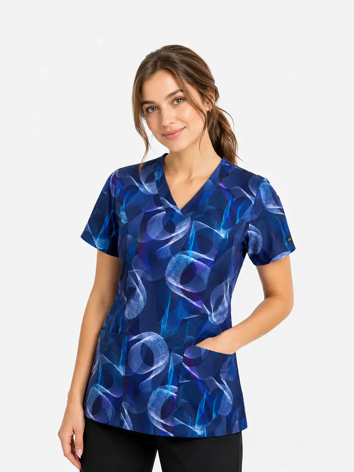 Blusa clínica Antifluido Estampada Azul - Aquamarine Abstracto | Egida Chile 1