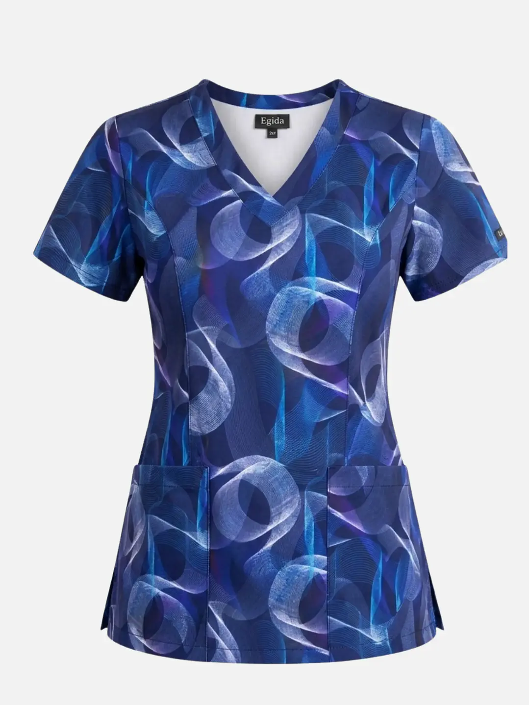 Blusa clínica Antifluido Estampada Azul - Aquamarine Abstracto | Egida Chile - Uniformes clínicos Égida Chile