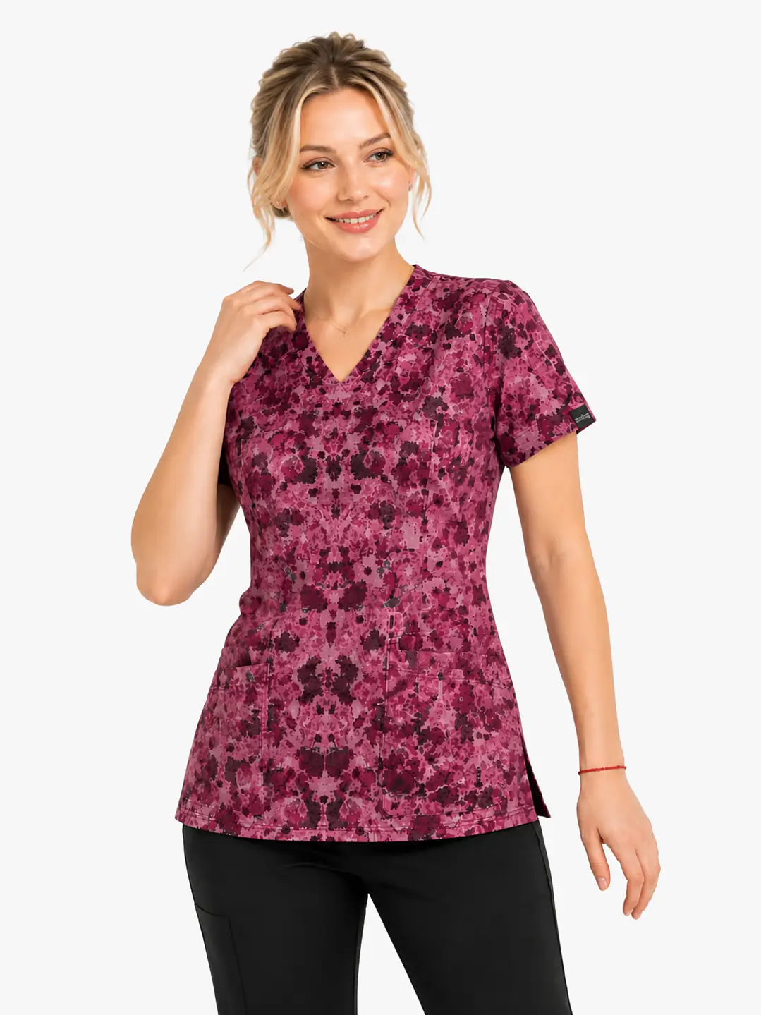 Blusa Clínica Estampada Sakura Fucsia Premium - Uniformes clínicos Égida Chile