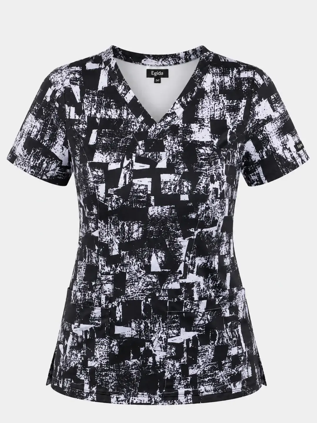 Blusa Clínica Estampada Mosaico Black and White  - Uniformes clínicos Égida Chile