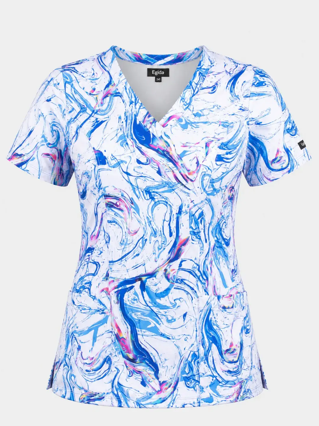 Blusa Clínica Estampada Aurora Blue Premium - Uniformes clínicos Égida Chile