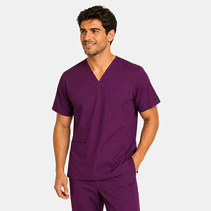 Polera Clínica Cargo Hombre Poplin Burdeo