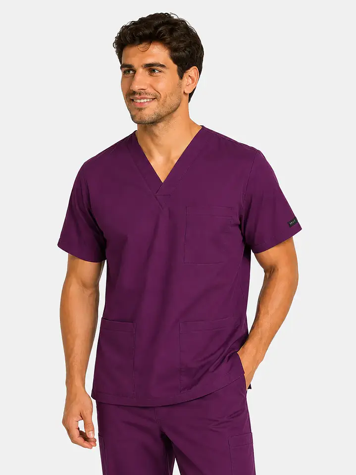 Polera Clínica Cargo Hombre Poplin Burdeo 1