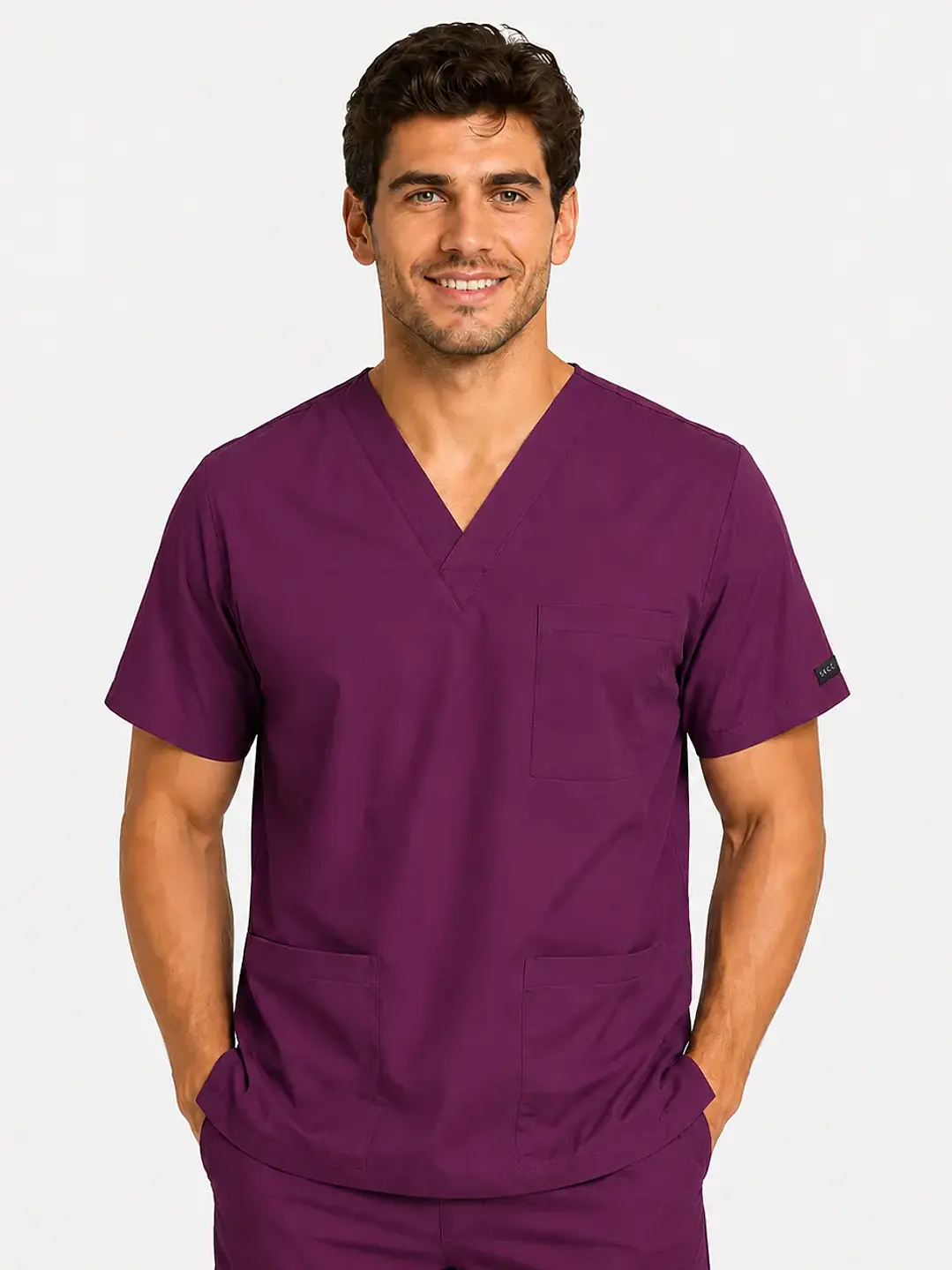 Polera Clínica Cargo Hombre Poplin Burdeo - Uniformes clínicos Égida Chile