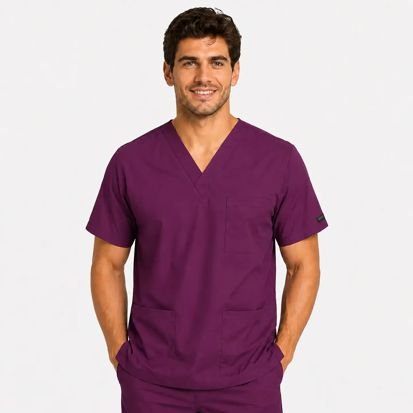 Polera Clínica Cargo Hombre Poplin Burdeo 3